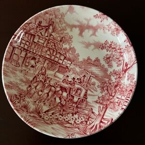 Alfred Meakin Red Transferware Decorative Plate - Scenic Stagecoach Motif 4.5”